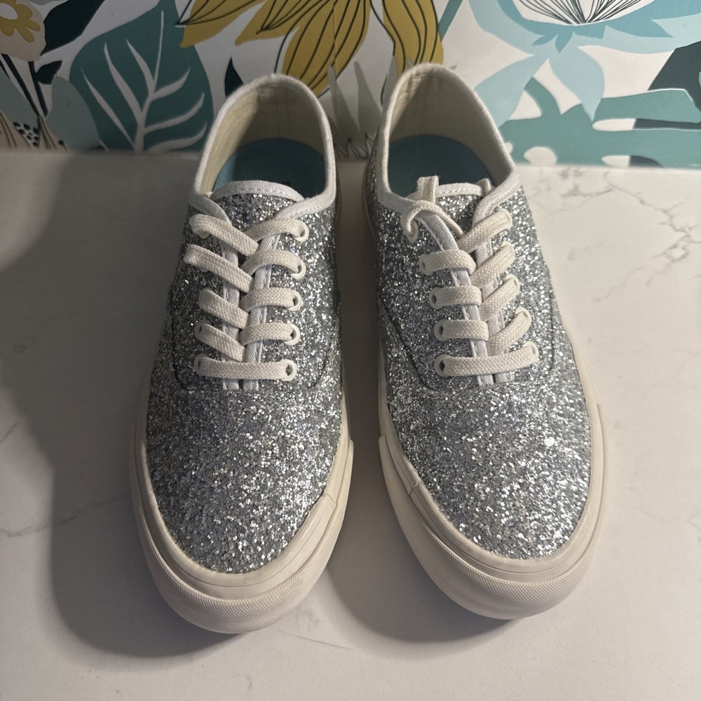 Seavees X JCrew Silver Glitter Sneakers Sz 7.5 W/BOX